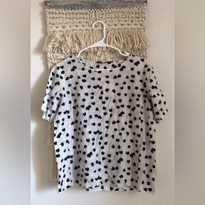 TIBI New York 100% Silk Short Sleeve Blouse Hearts Print Black White 10